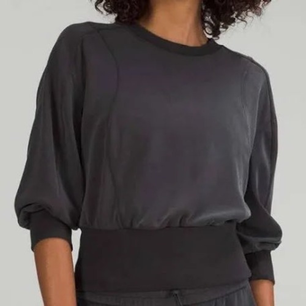 Lululemon Get Centred Cropped Crewneck Women 6 Black Excellent‎ Cupro Sweatshirt